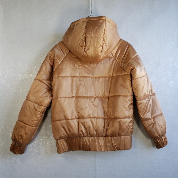 MinkPink Hooded Puffer Jacket Women XS Full Zip Long Sleeve Pockets Gold - Picture 6 of 15
